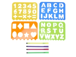 Kit de estênceis Mali para crianças - Régua - Letras, Números e Formas Geométricas - Ferramenta de Aprendizagem