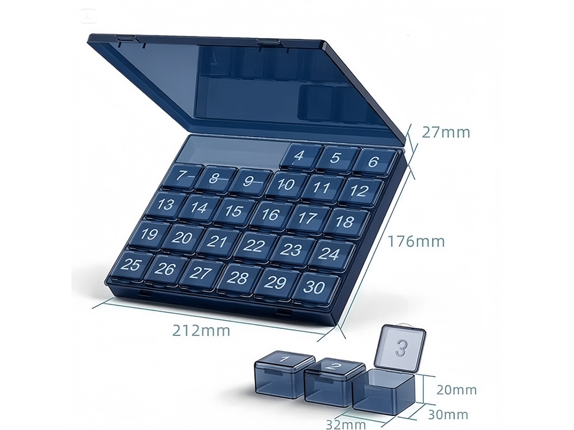 Organizador De Comprimidos Eifson 4 Semanas Grandes Compartimentos Sem Bpa (azul Marinho)