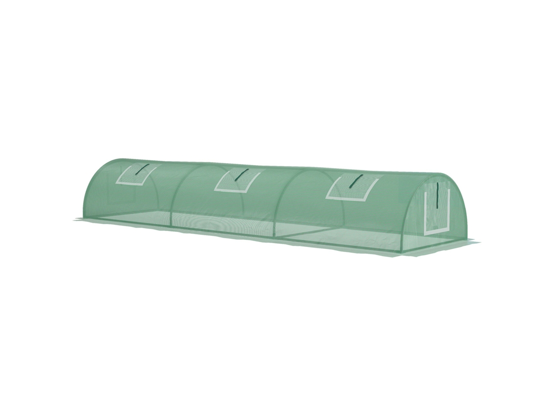 Túnel Estufa 300x80x45cm Com 5 Janelas Enroláveis, Lona Pe 140g/m² Metal Epóxi Verde