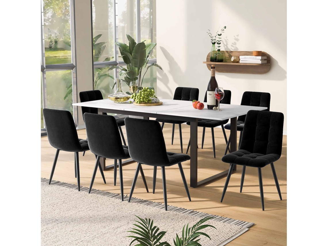 Conjunto Jantar 150x80x76cm Dobrável + 4 Cadeiras Veludo, Pernas Pretas.-qq