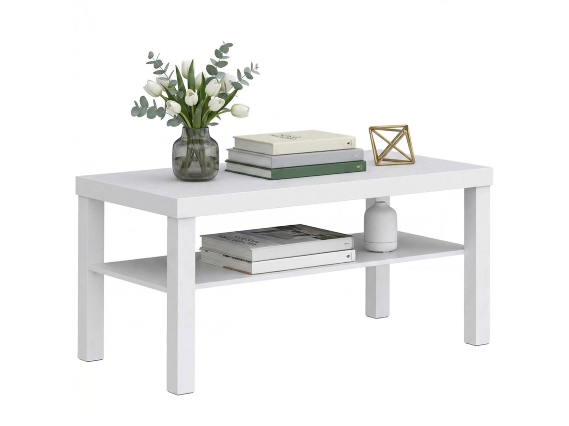 Mesa de centro para sala de estar com tampo em alumínio, tamanho grande para sala de estar ou escrivaninha, 90x45x44,5 cm, branca.