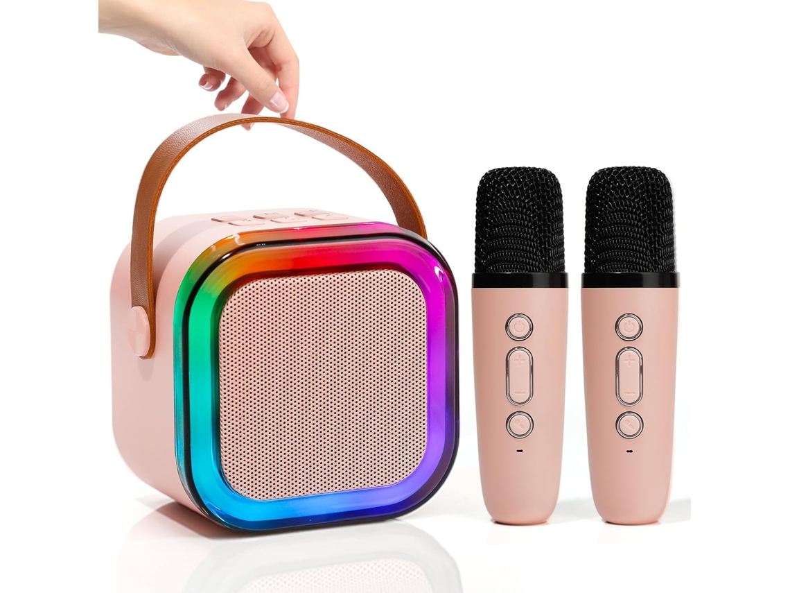 Mini Karaokê Portátil Modelo 2025 Com 2 Microfones Sem Fio, Efeitos De Voz, Luzes Led, Ideal Para Crianças De 3 A 8 Anos Aquaforge