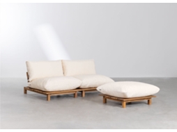 SKLUM Sofá Modular para Jardim Reclinável de 2 Peças com Puff Brina Madeira de Acácia Beige Creme