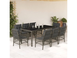 Vidaxl 9 Pcs Conjunto De Jantar P/ Jardim C/ Almofadões Vime Pe Cinza