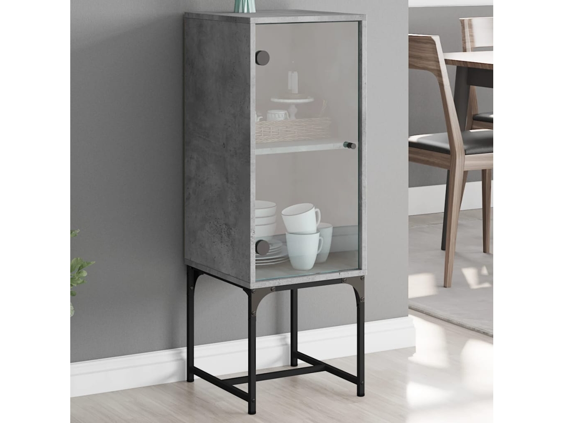 Vidaxl Armário De Apoio C/ Porta De Vidro 35x37x100 Cm Cinza Cimento