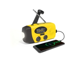 Rádio de Emergência Portátil para Uso Externo com Células Solares, 2000mah, Manivela, Fm/am e Lanterna Led, Amarelo AQUAFORGE