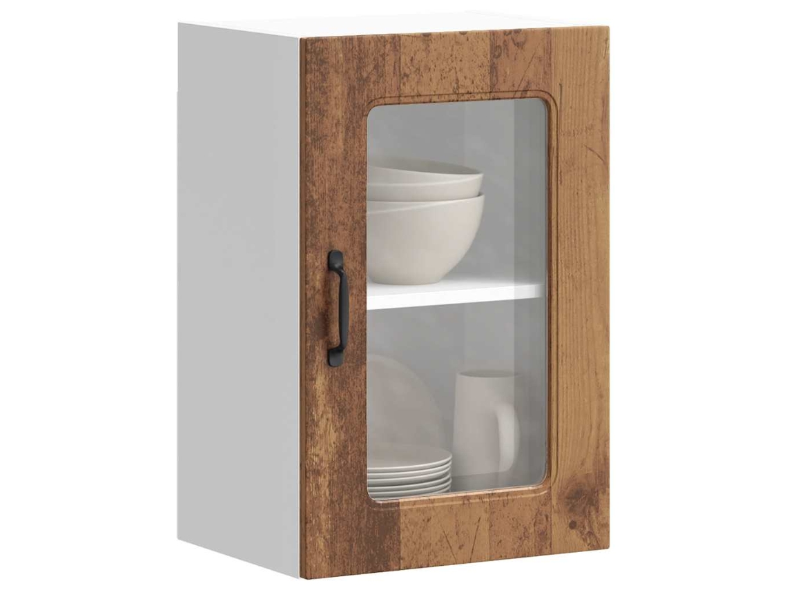 Vidaxl Armário De Parede De Cozinha Porta Vidro Kalmar Madeira Velha