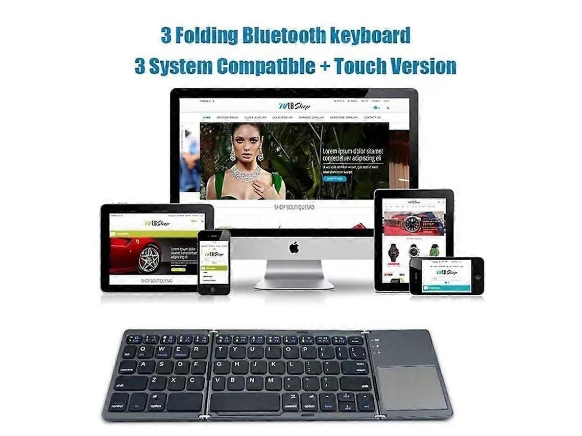 Mini Teclado Dobrável Bluetooth compatível com Ipad, Android, Windows, Ios, com Touchpad TAISHENGDA