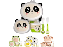 Conjunto de 5 pratos infantis com estampa de panda em fibra de bambu, seguros e biodegradáveis, para crianças a partir de 6 meses.