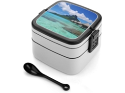Marmita Bento Empilhável Tahiti Beach Para Adultos, À Prova De Vazamentos, Grande, Com Trava E Colher Inclusa, Ideal