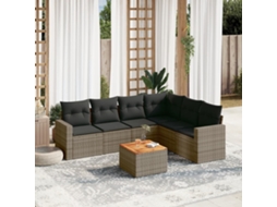 Vidaxl 7 Pcs Conjunto Sofás P/ Jardim C/ Almofadões Vime Pe Cinzento