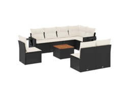 Conjunto de 9 Sofás para Jardim com Almofadas Vime Pe Preto MAISON EXCLUSIVE (9 pcs)