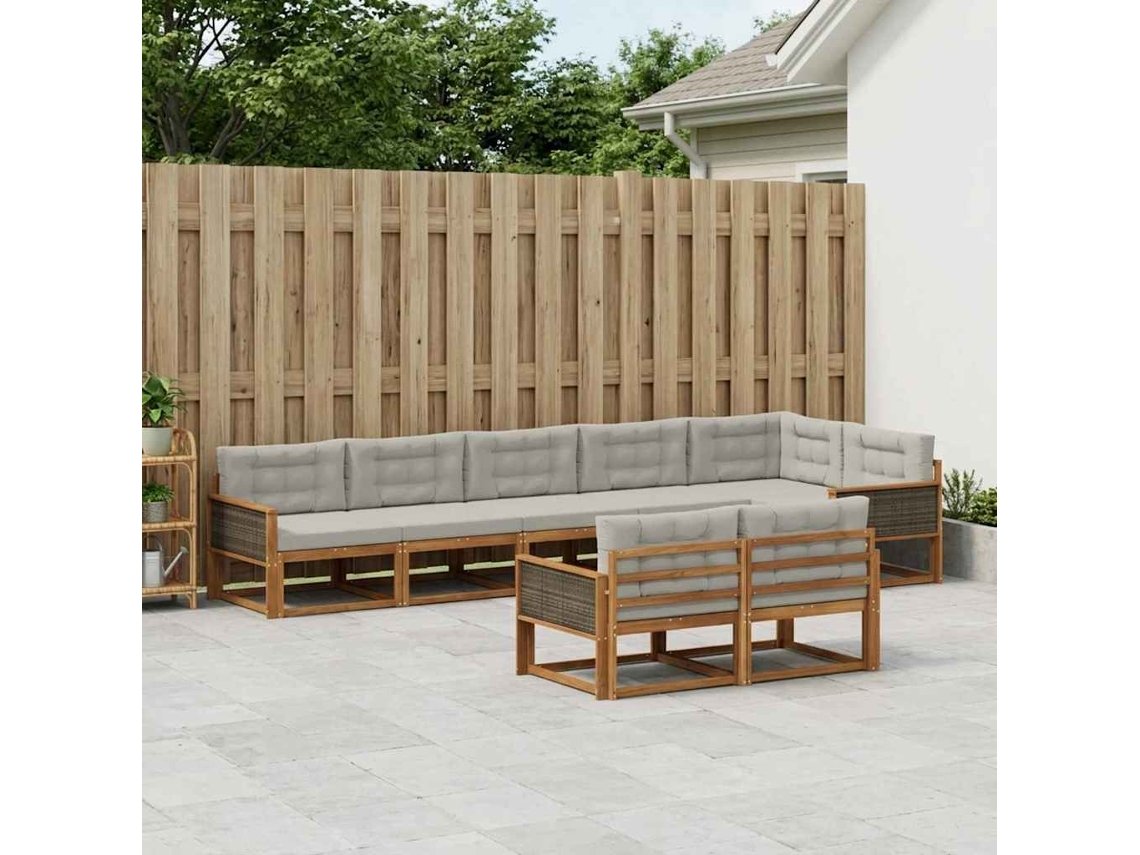 Vidaxl Conjunto De Sofás Para Exterior 8 Unid. Natural E Cinza Claro