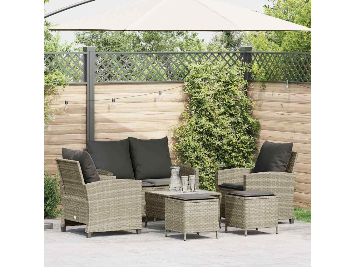 Vidaxl 6 Pcs Conj. Sofás Jardim Com Almofadões Vime Pe Cinzento-claro