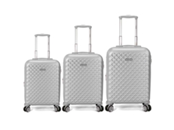 Conjunto Benzi Mala Bz5823lg 3 Peças Rígidas Extensíveis Em Abs, Cabine 50 Cm Média 60 Cm Grande 70 Cm, 4 Rodas Duplas, Prata