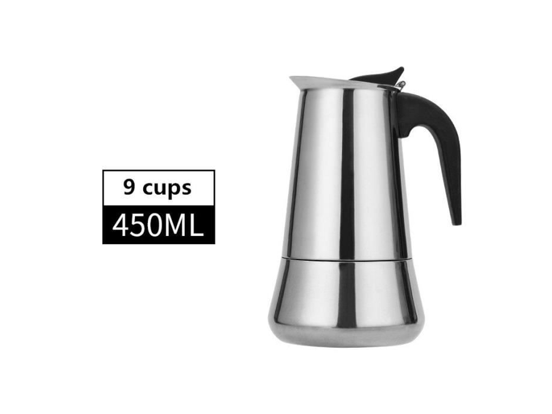 Cafeteira Cafeteira Octogonal de Aço Inoxidável 600Ml de Grande Capacidade 12 Xícaras para Café Expresso Moka Tipo 9Cups-450Ml-B