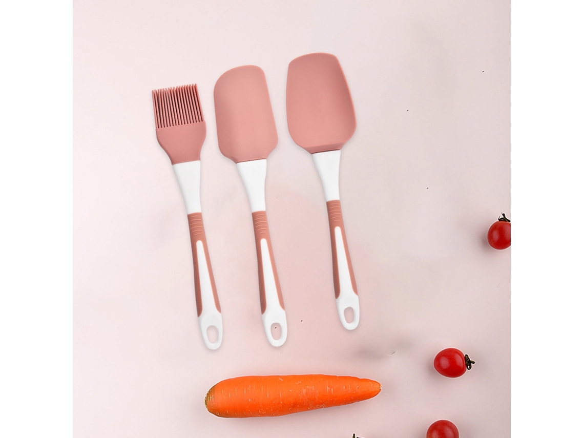 Conjunto 3 Peças De Silicone Bicolor Para Pastelaria - Espátula, Raspador E Pincel De Óleo Para Cozinha