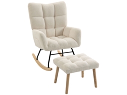 Cadeira De Balanço Sherpa Com Apoio Para Os Pés, Bolsos Laterais, Assento Grosso E Design Acolchoado, Cor Creme.