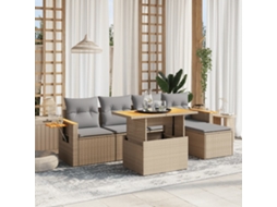 Vidaxl 6 Pcs Conjunto De Sofás P/ Jardim Com Almofadões Vime Pe Bege