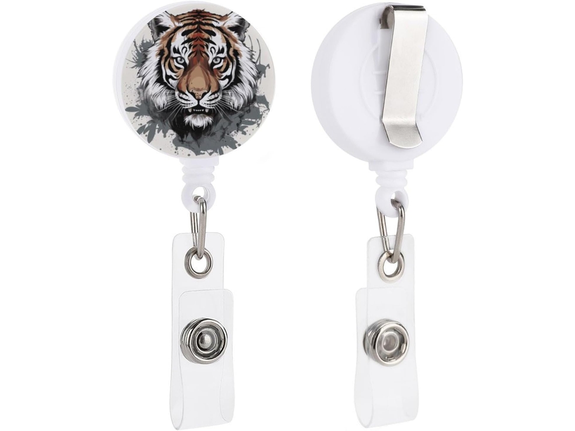 Porta Crachá Retrátil Doodle Tiger Em Preto E Branco, Porta Crachá Divertido Enfermeiras Com Clipe, Chaveiro Fofo