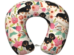 Almofada de Viag Floral em Espuma Viscoelástica para Cães Suporte o Pescoço 100 % Poliéster Premium Alta