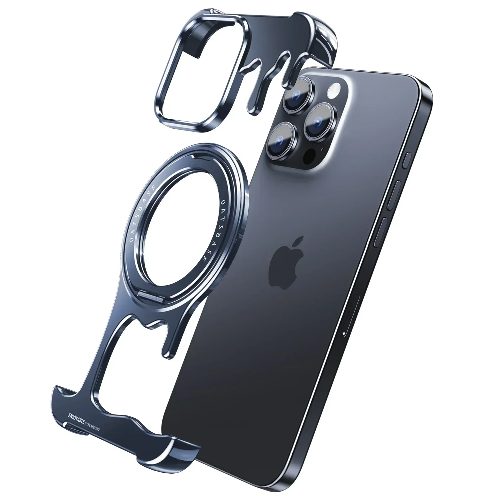 Capa Metálica Para Iphone 14 Pro Max (azul) Com Suporte Magsafe E Rotação De 360°.