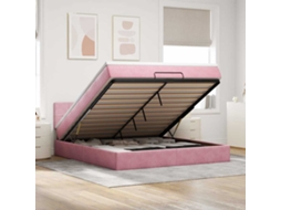 Estrutura De Cama Otomana Com Colchão 180x200 Cm Veludo Rosa