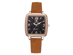 Relógio de Pulso Feminino de Moda com Mostrador Quadrado Estrelas Pulseira de Couro Pu Café