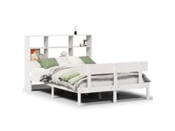 Cama com Estante Pinho Maciço Branco MAISON EXCLUSIVE (160x200 cm)