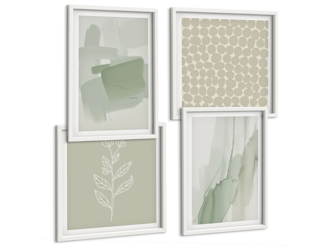 Composição De Quadros Gráficos Estilosos Motivo Verde Espelharte (4 Peças)