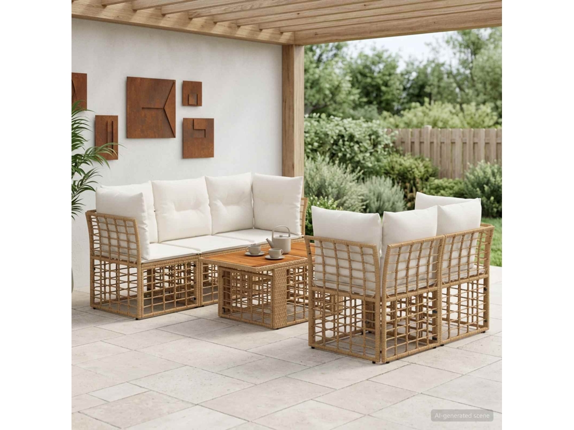 Vidaxl Conjunto De Sofá De Jardim 6 Unid. Natural E Branco Creme