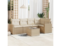 Vidaxl 6 Pcs Conjunto De Sofás P/ Jardim Com Almofadões Vime Pe Bege