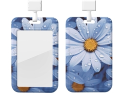 Porta Crachá Azul Margarida, Protetor Vertical Crachá Com Cordão, Camada Plástica Impermeável, Armazenamento de Cartão