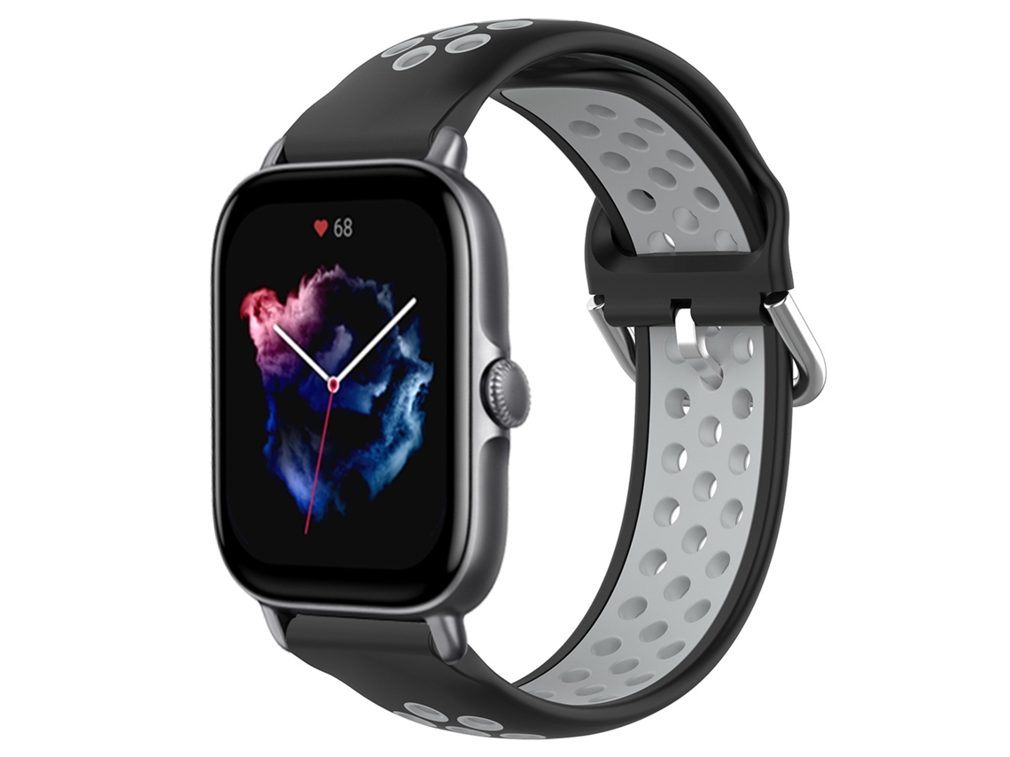 Bracelete de Smartwatch para Amazfit GTS 3 de silicone desportiva respirável perfurada de 20 mm (preto + cinza)