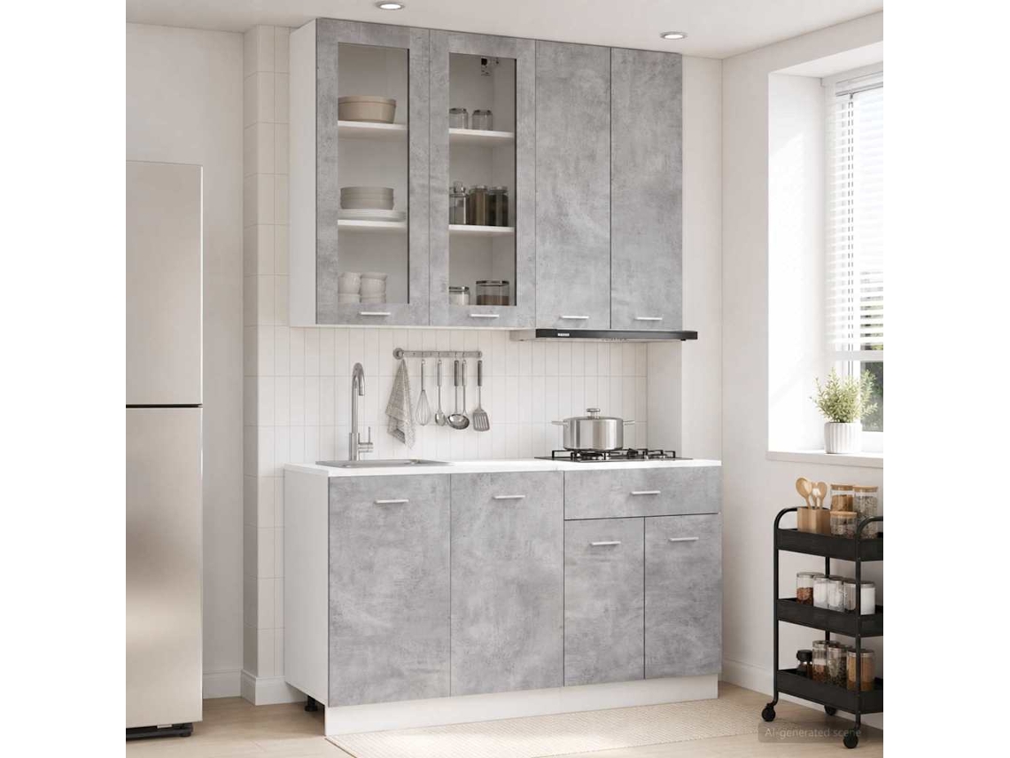 Vidaxl Unidade De Cozinha Lyon 4 Pcs Cinzento Cimento