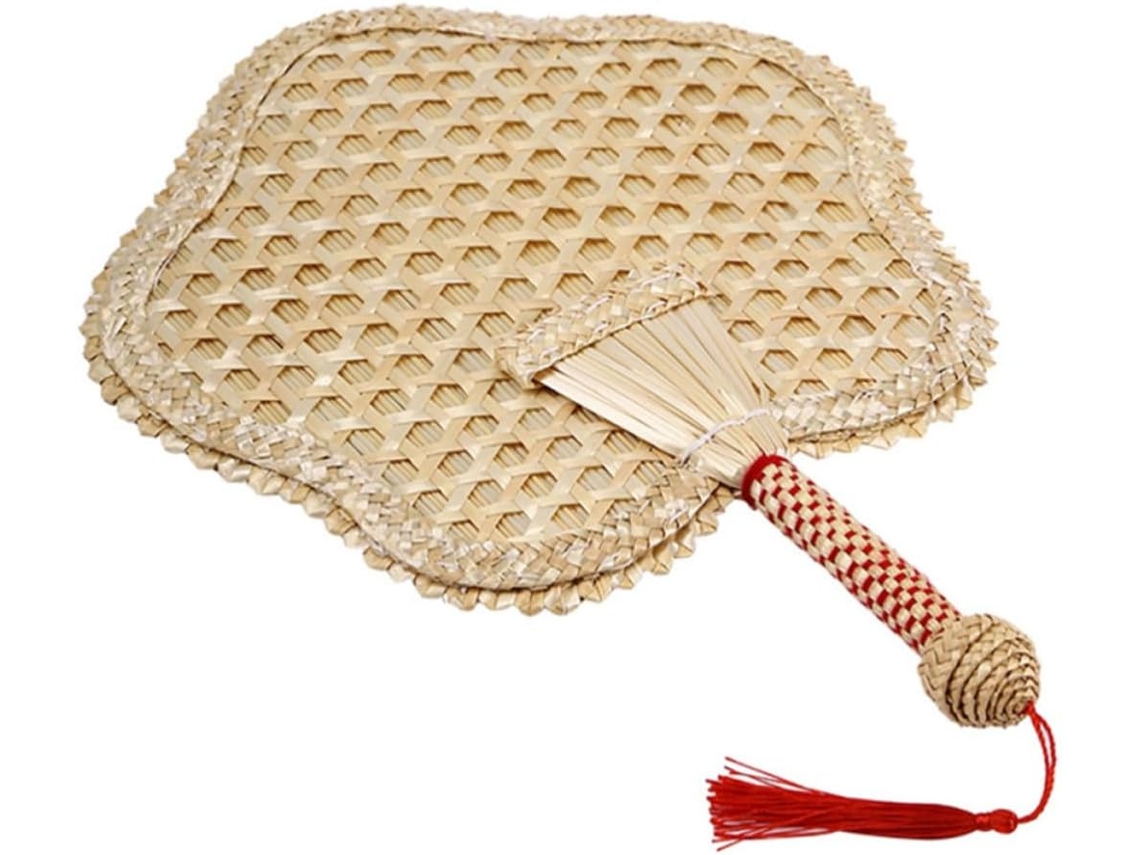 Leque artesanal de palha de trigo natural, elegante peça de decoração de parede para uso interno e externo.