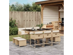 Vidaxl 11 Pcs Conjunto De Jantar P/ Jardim Com Almofadões Vime Pe Bege