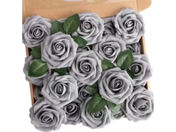 Rosas Artificiais, 25 Hastes, Para Buquês De Casamento Diy E Decoração De Mesas De Festa, Cor Cinza. Siurn