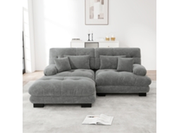 Sofá Cloud 2 Lugares - Chenille Com 2 Almofadas Lombares, 2 Almofadas Decorativas, Braços Largos E Otomano - Cinza