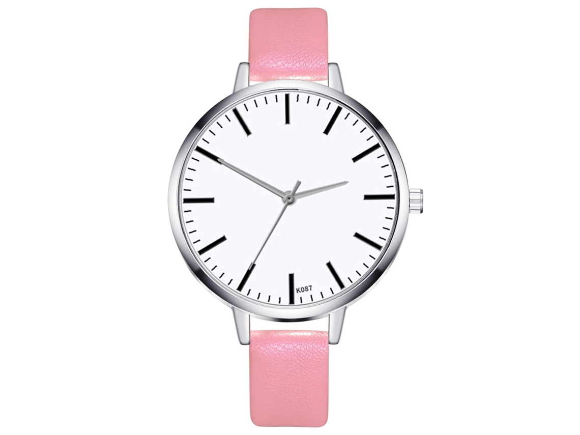 Relógio de Quartzo Feminino Estilo Vintage Simples Pulseira de Couro Pu Rosa