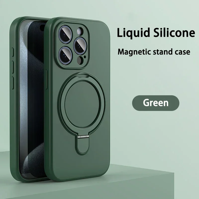 Capa Protetora Magnética De Silicone Líquido (verde Escuro Para Iphone 14 Plus), Carregamento Sem Fio, Suporte Invisível.