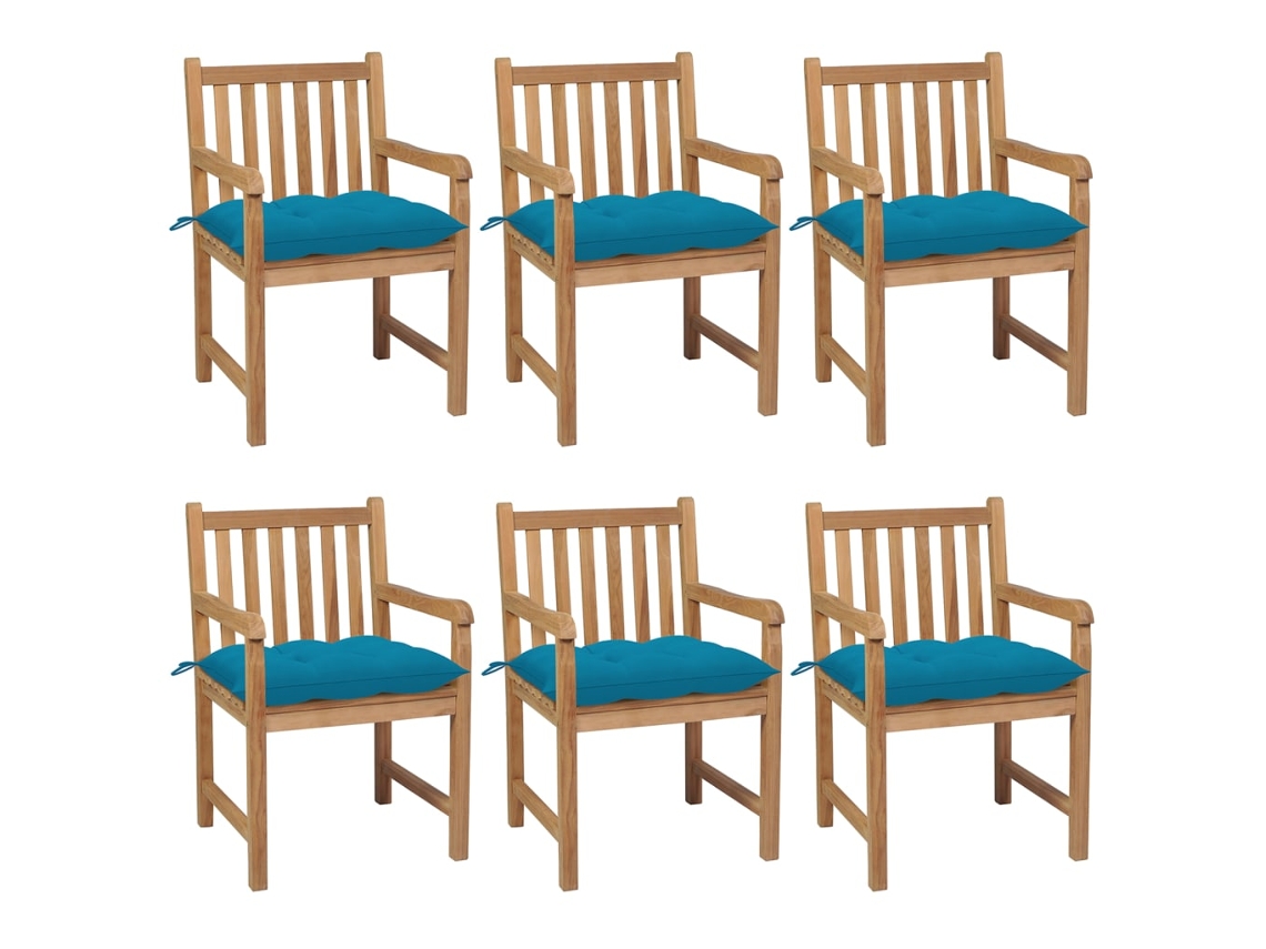 Vidaxl Cadeiras De Jardim C/ Almofadões Azul-claro 6 Pcs Teca Maciça