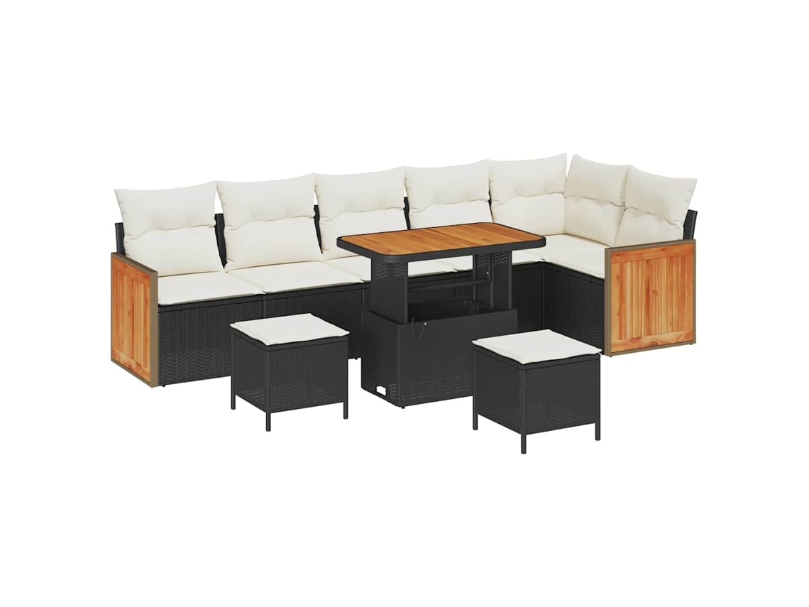 Maison Exclusive - Conjunto De Sofá De Jardim Com Almofada 9 Pcs Preto E Creme