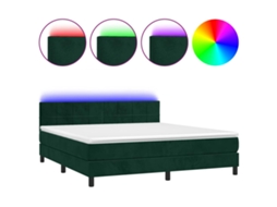 Cama Box Spring com Colchão LED Veludo Verde Escuro MAISON EXCLUSIVE (180x200 cm)