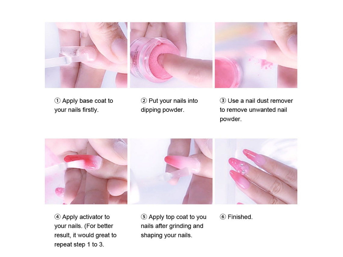Kit de Unhas Líquidas em Pó 3 em 1 Rebe Misscheering: Base, Top Coat, Ativador e Ferramentas