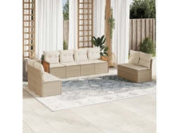 Vidaxl 8 Pcs Conjunto De Sofás P/ Jardim Com Almofadões Vime Pe Bege