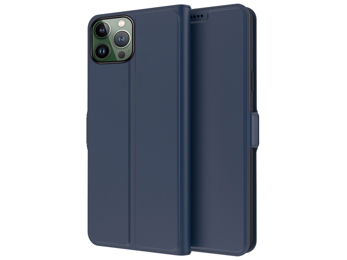 Capa Inch Para Iphone 13 Pro Max Pele Sintética Magnética Com Porta-cartões Azul