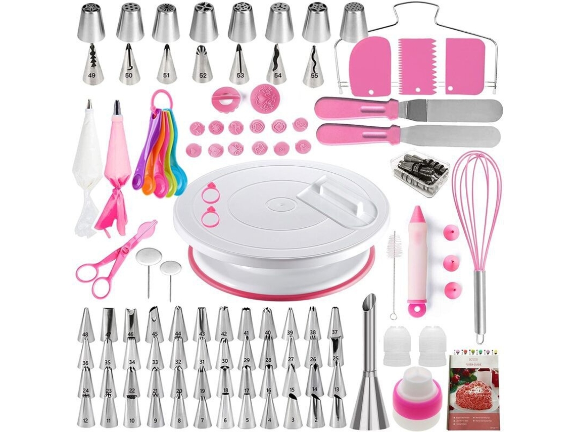 Kit De Confeitaria Com Prato Giratório E Bicos, Rosa Elysve