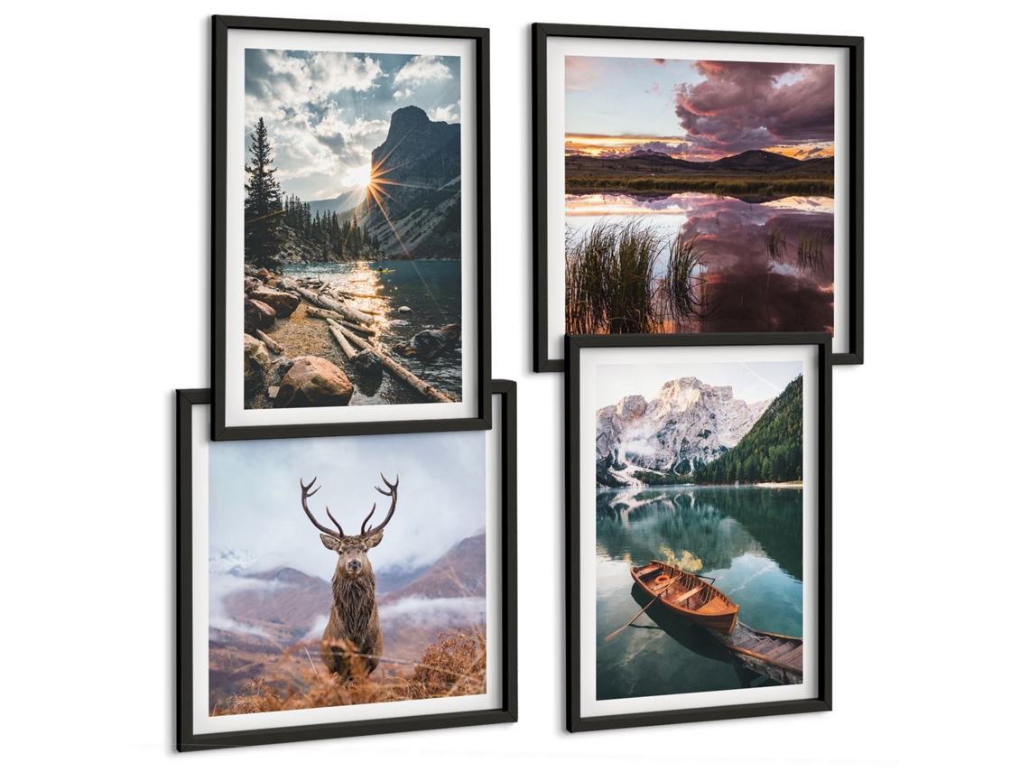 Composição De Quadros Na Parede Estruturas Abstratas Modernas Moldura Branca Pinturas De Quarto Espelharte (conjunto De 4 Imagens)
