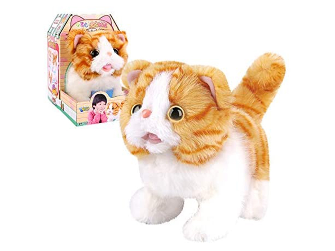 Primerox brinquedo Elétrico de Gato Pelúcia Simula Caminhada e Miado Brinquedo para Meninas